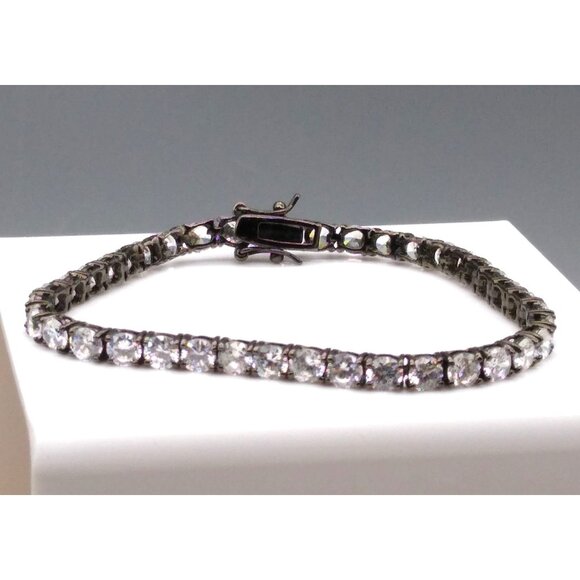 Gorgeous Black and White Tennis Bracelet, Gunmetal and Round Cut CZ Stones - Picture 2 of 5